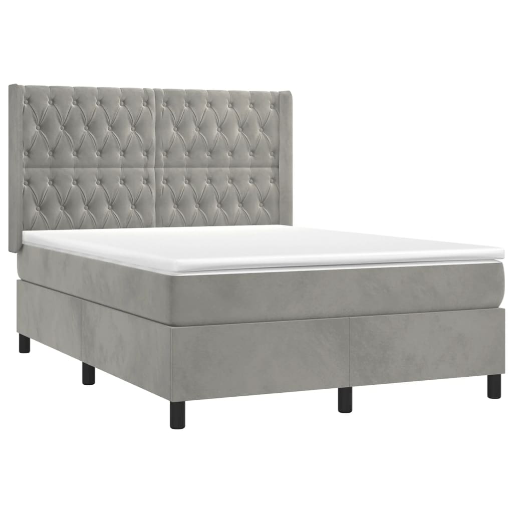 vidaXL Cama box spring con colchón terciopelo gris claro 140x200 cm