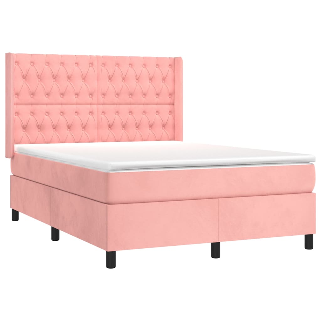 vidaXL Cama box spring con colchón terciopelo rosa 140x200 cm