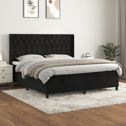 vidaXL Cama box spring con colchón terciopelo negro 160x200 cm