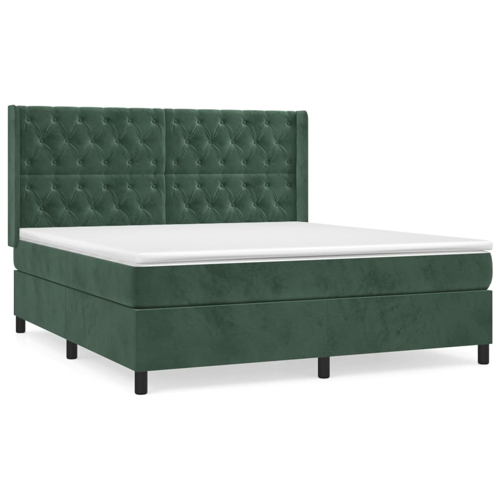 vidaXL Cama box spring con colchón terciopelo verde oscuro 160x200 cm