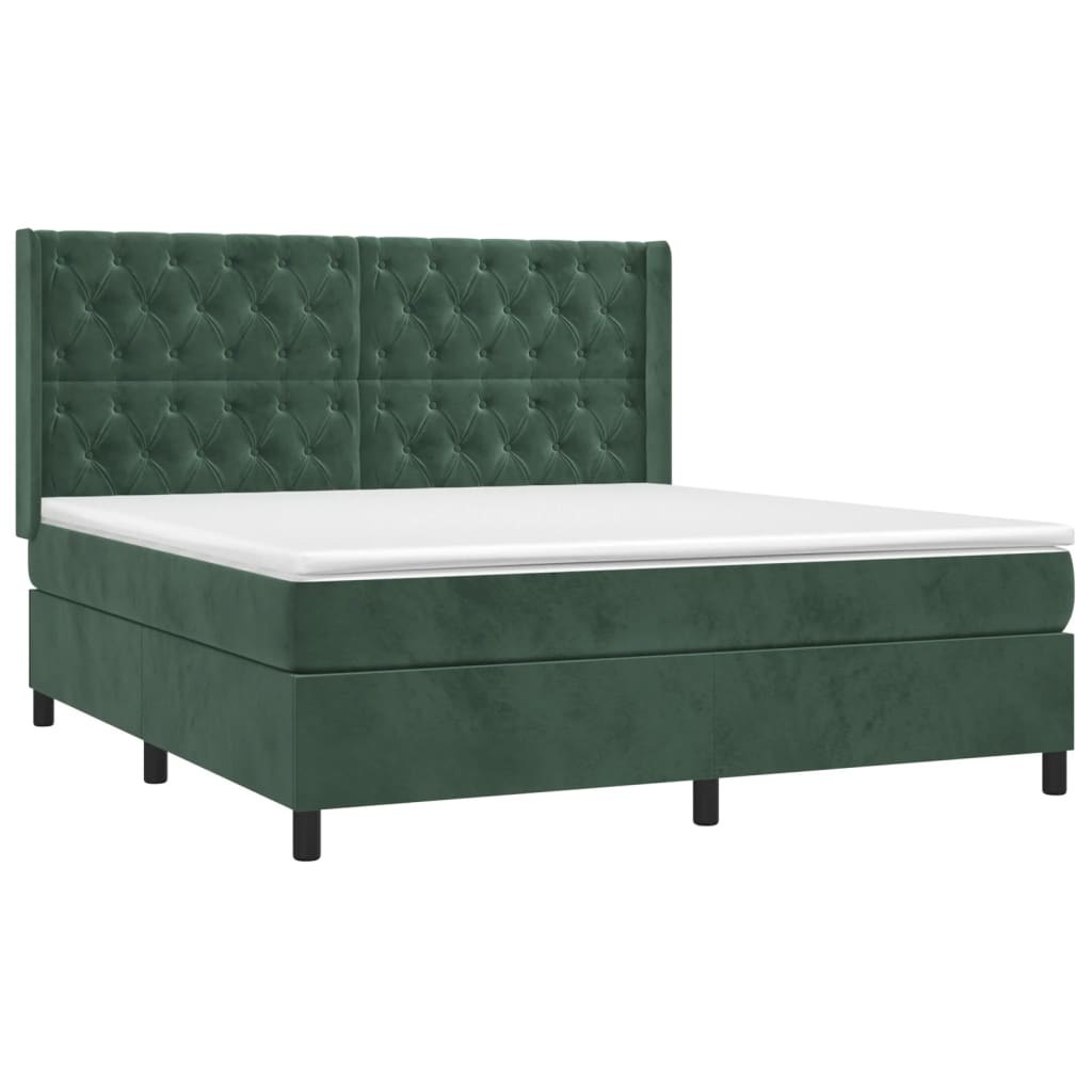 vidaXL Cama box spring con colchón terciopelo verde oscuro 160x200 cm