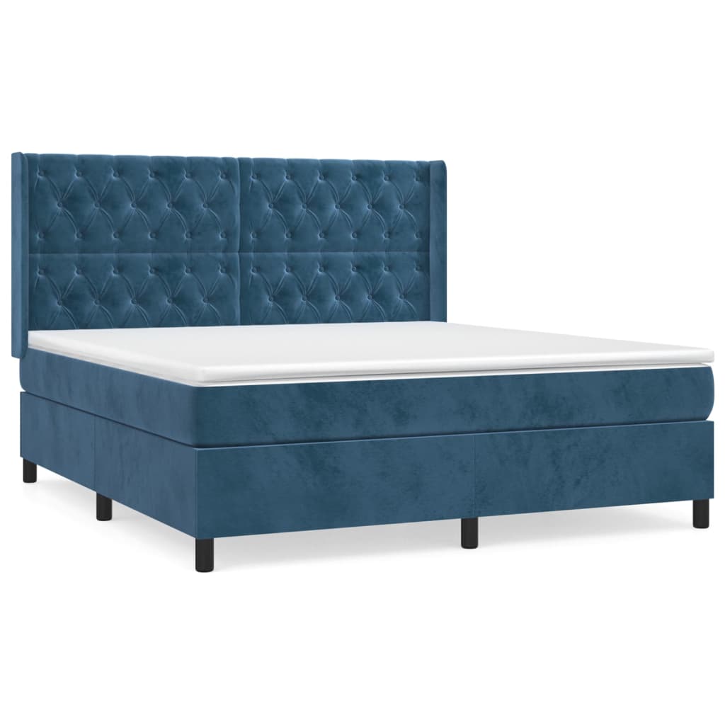 vidaXL Cama box spring con colchón terciopelo azul oscuro 160x200 cm