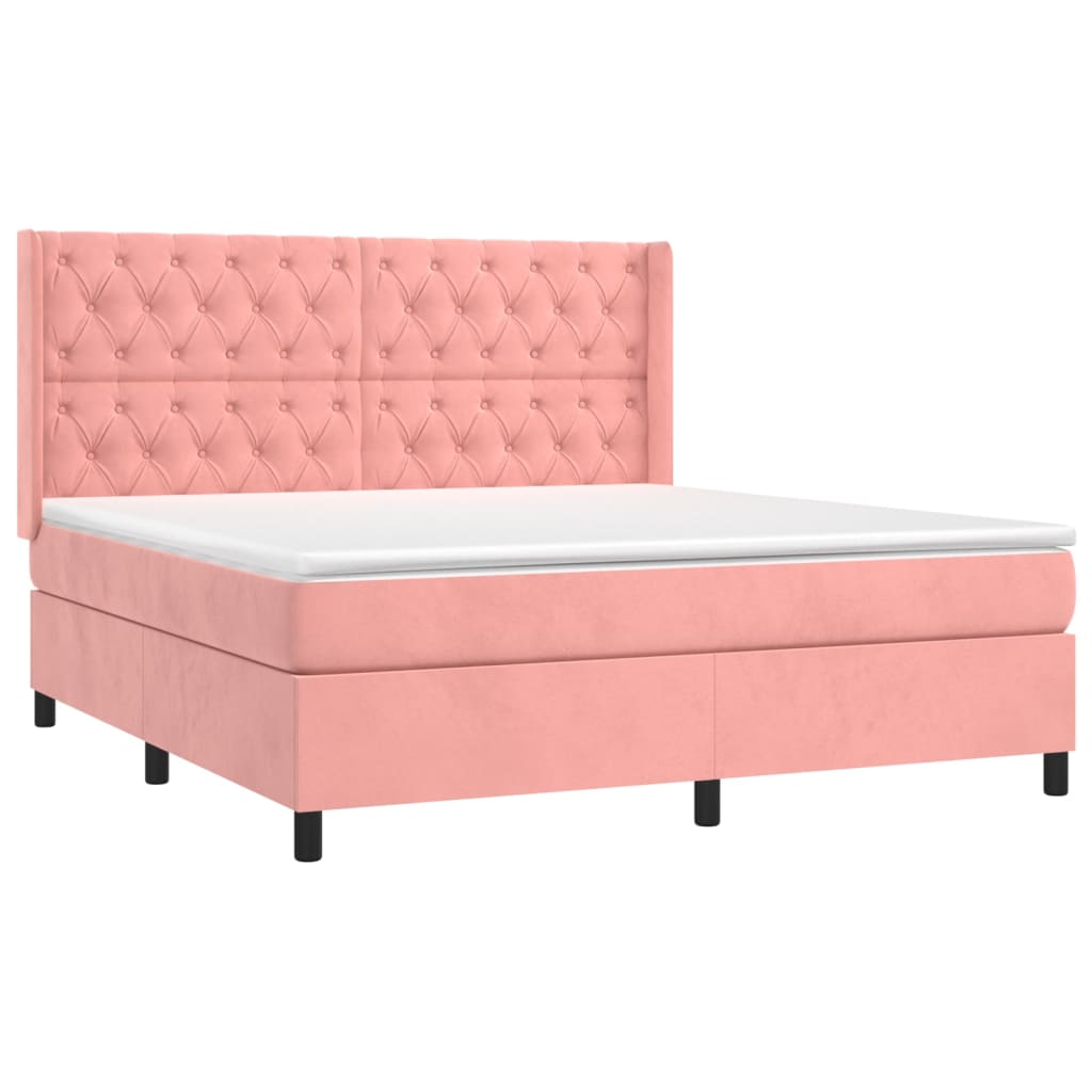 vidaXL Cama box spring con colchón terciopelo rosa 160x200 cm