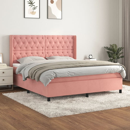 vidaXL Cama box spring con colchón terciopelo rosa 160x200 cm