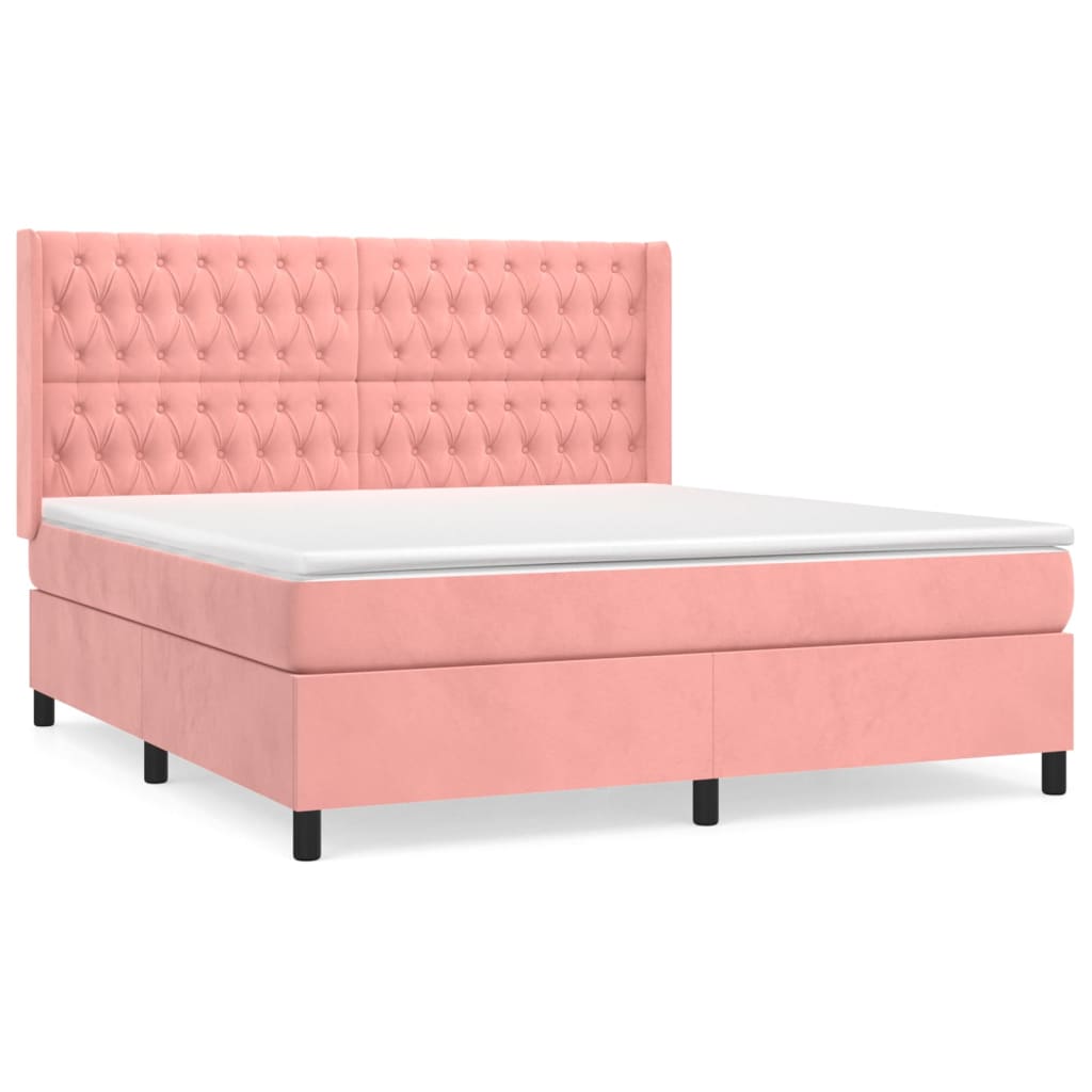 vidaXL Cama box spring con colchón terciopelo rosa 180x200 cm