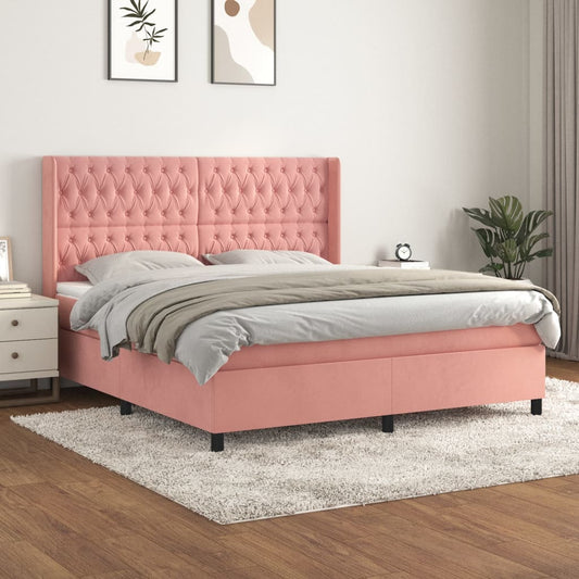 vidaXL Cama box spring con colchón terciopelo rosa 180x200 cm