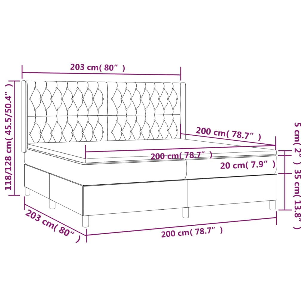 vidaXL Cama box spring con colchón terciopelo negro 200x200 cm