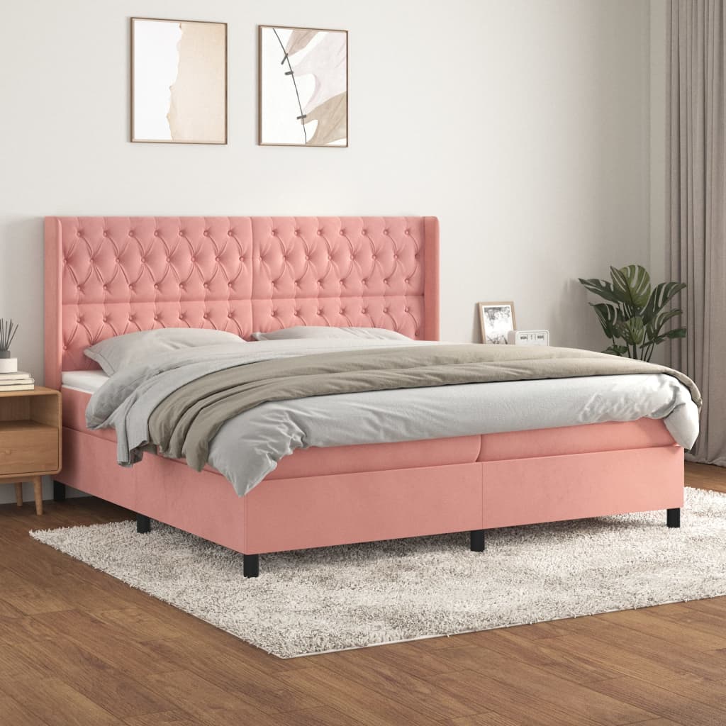 vidaXL Cama box spring con colchón terciopelo rosa 200x200 cm