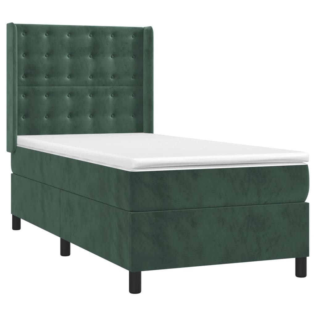 vidaXL Cama box spring con colchón terciopelo verde oscuro 80x200 cm