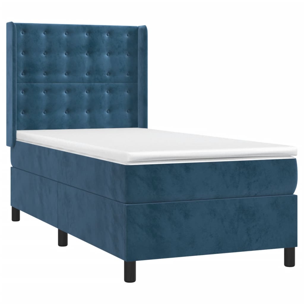 vidaXL Cama box spring con colchón terciopelo azul oscuro 90x190 cm