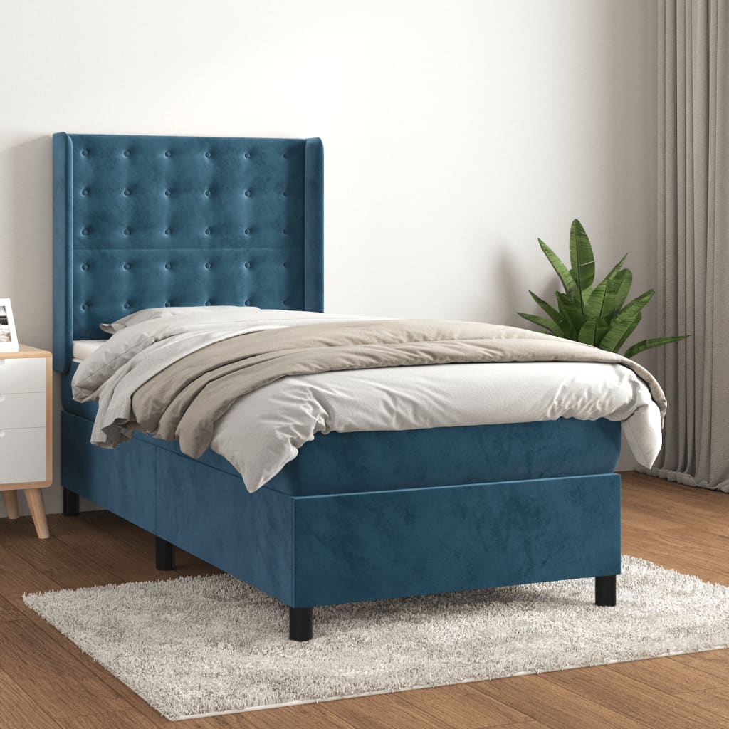 vidaXL Cama box spring con colchón terciopelo azul oscuro 90x190 cm