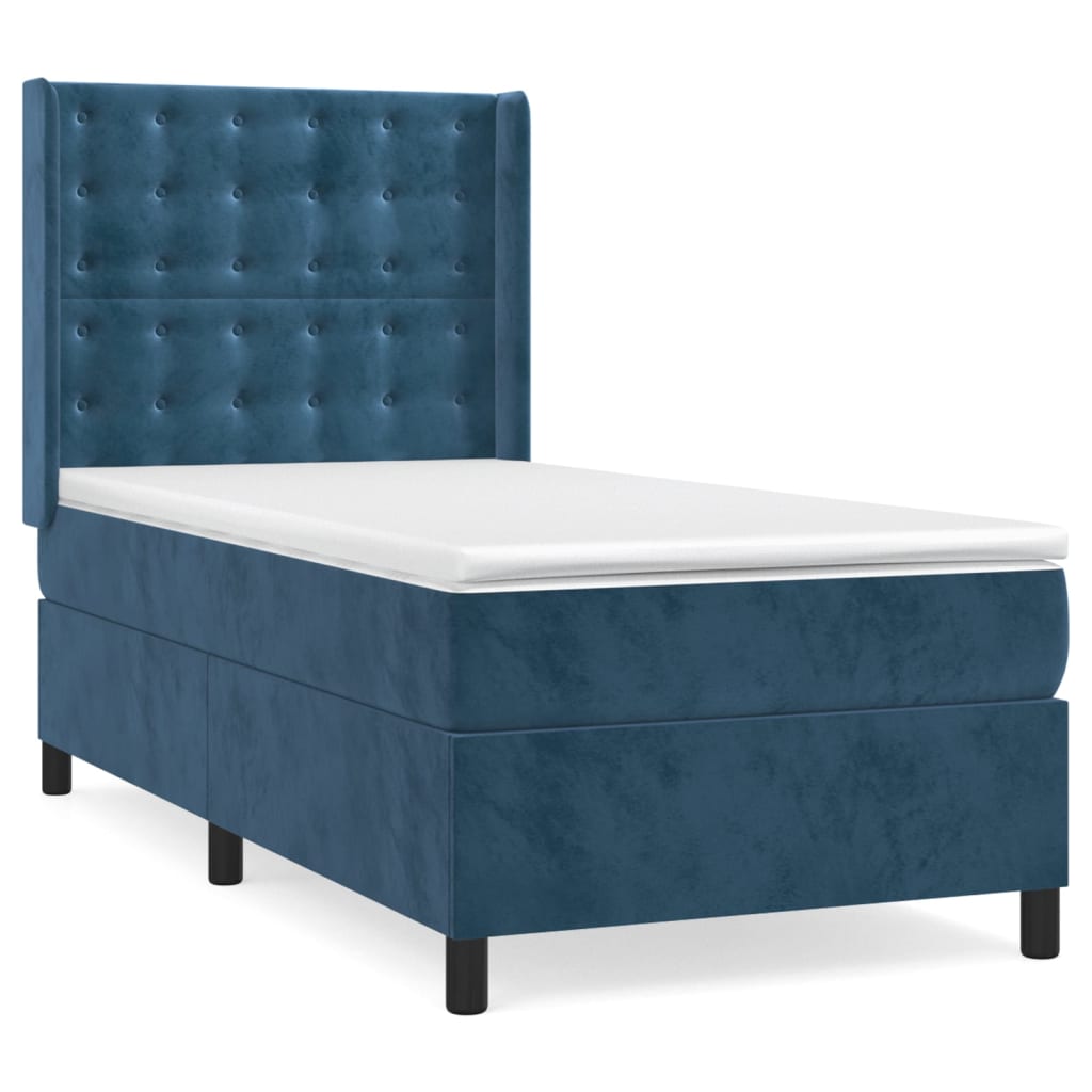 vidaXL Cama box spring con colchón terciopelo azul oscuro 90x200 cm