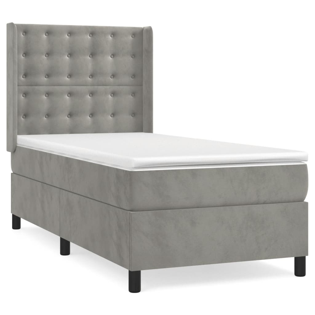 vidaXL Cama box spring con colchón terciopelo gris claro 100x200 cm