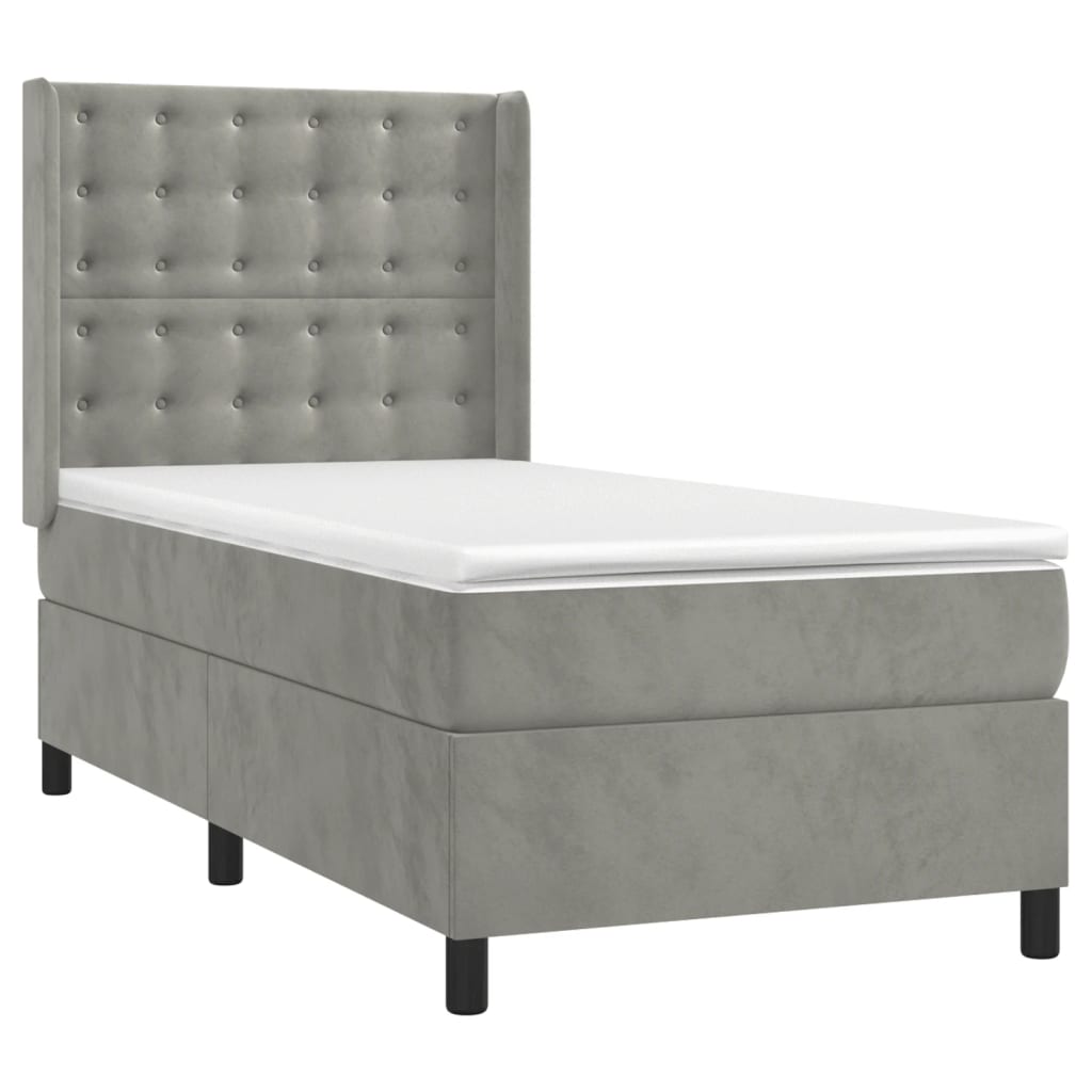 vidaXL Cama box spring con colchón terciopelo gris claro 100x200 cm