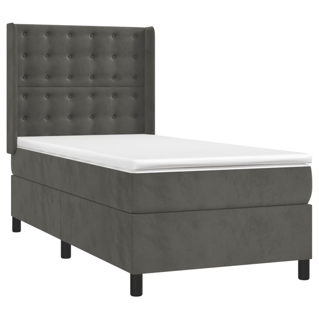 vidaXL Cama box spring con colchón terciopelo gris oscuro 100x200 cm