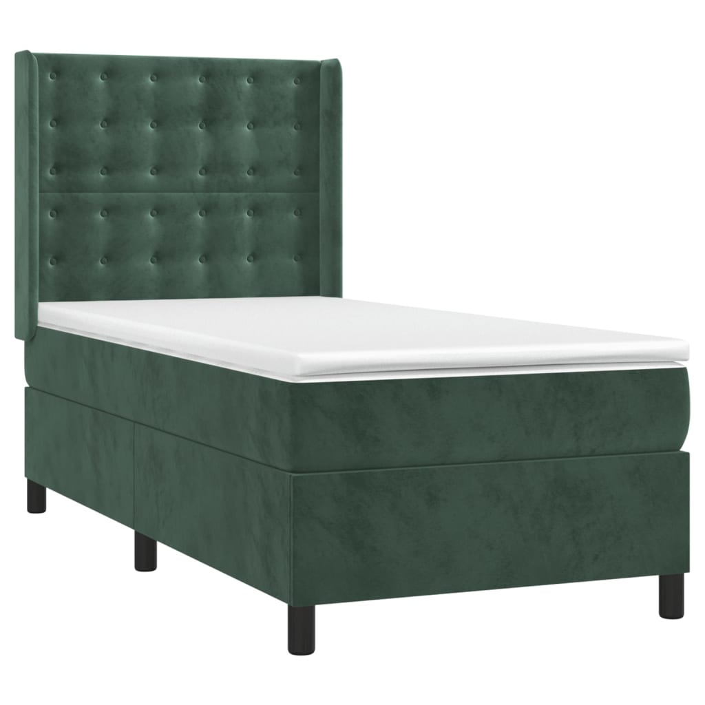 vidaXL Cama box spring con colchón terciopelo verde oscuro 100x200 cm