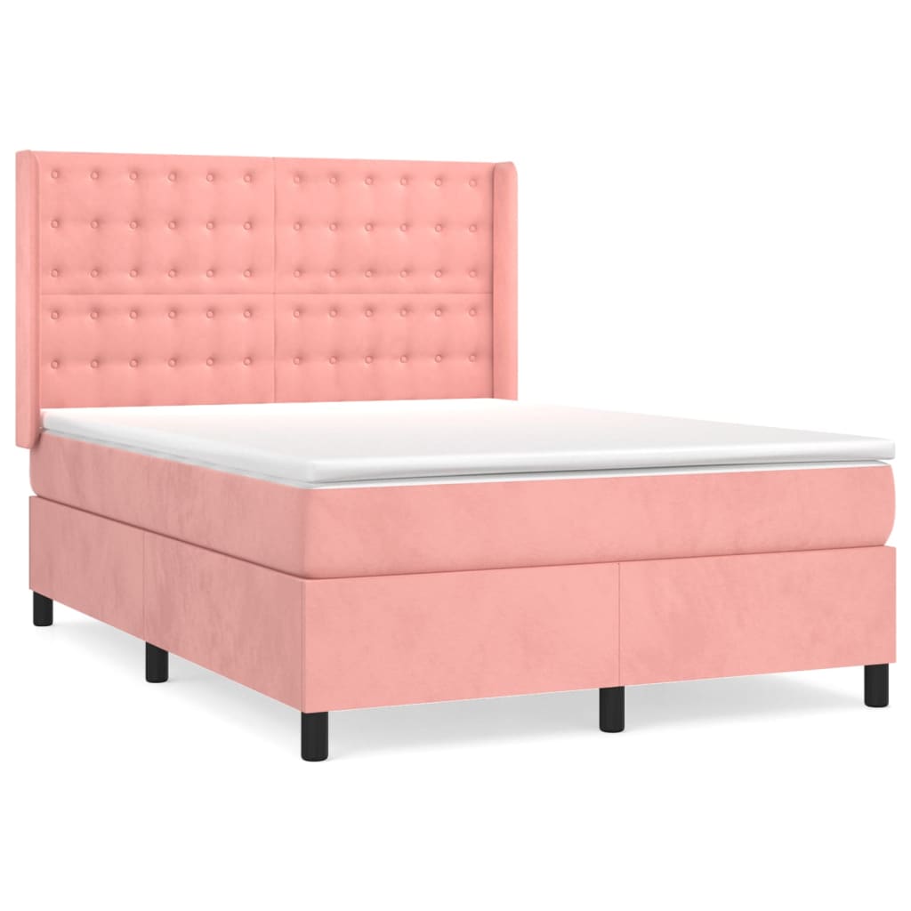 vidaXL Cama box spring con colchón terciopelo rosa 140x190 cm