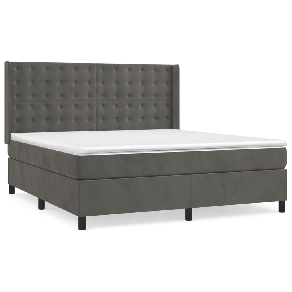 vidaXL Cama box spring con colchón terciopelo gris oscuro 160x200 cm