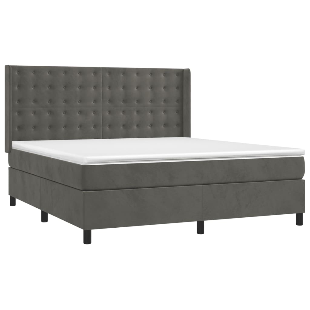 vidaXL Cama box spring con colchón terciopelo gris oscuro 160x200 cm