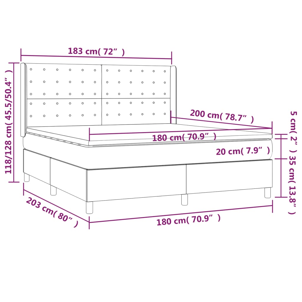 vidaXL Cama box spring con colchón terciopelo negro 180x200 cm