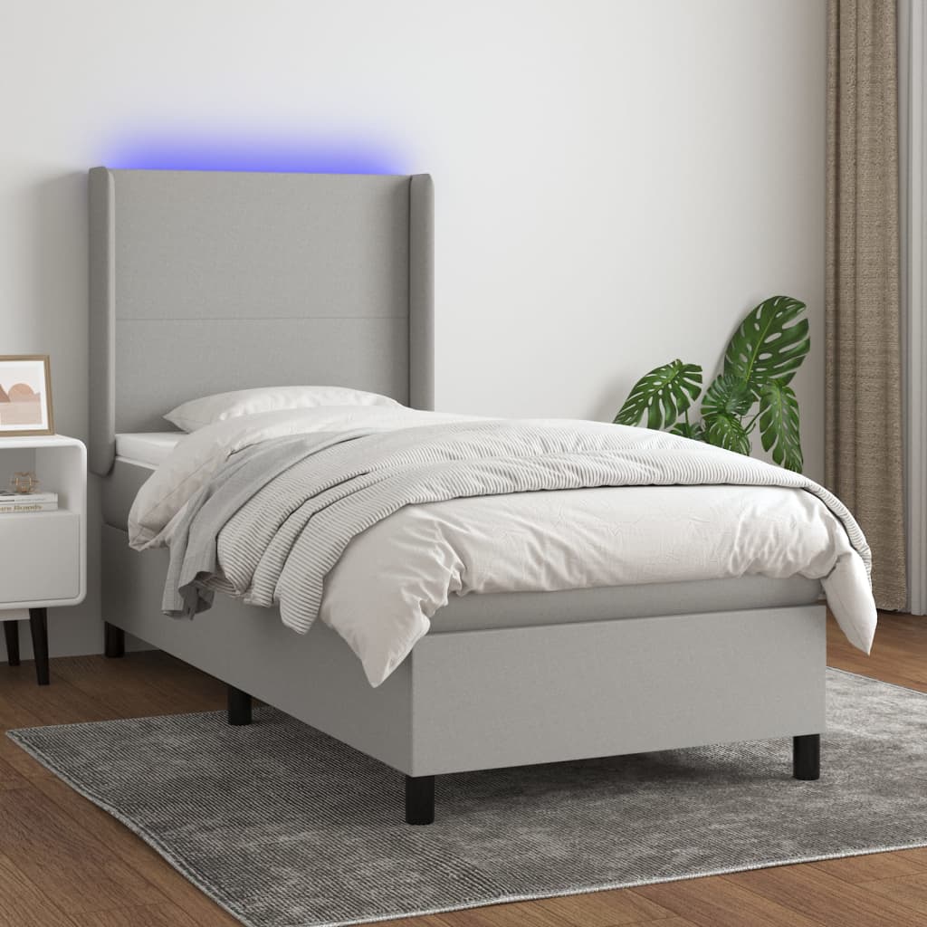 vidaXL Cama box spring colchón y luces LED tela gris claro 80x200 cm