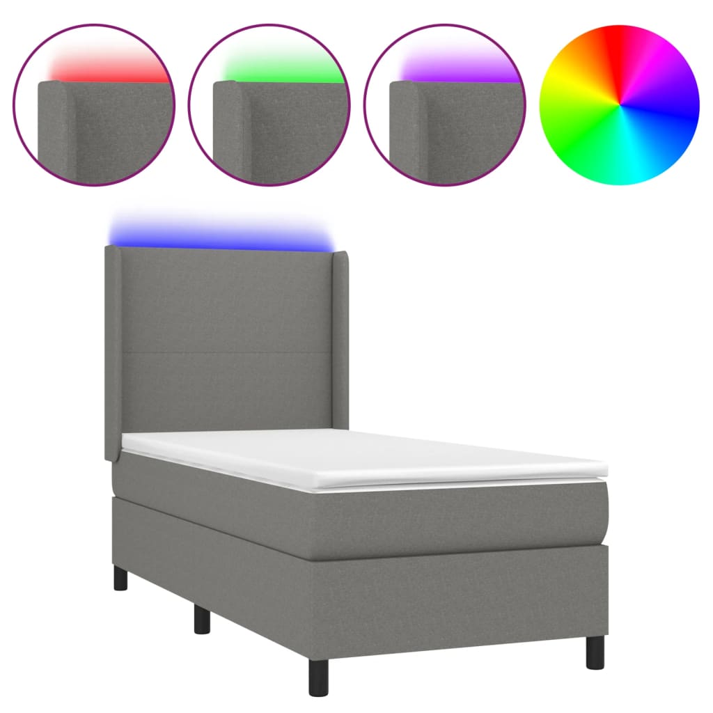 vidaXL Cama box spring colchón y luces LED tela gris oscuro 80x200 cm