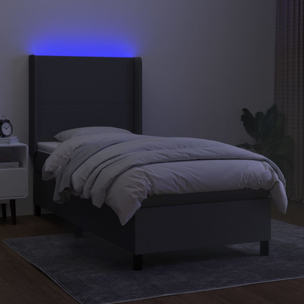 vidaXL Cama box spring colchón y luces LED tela gris oscuro 80x200 cm