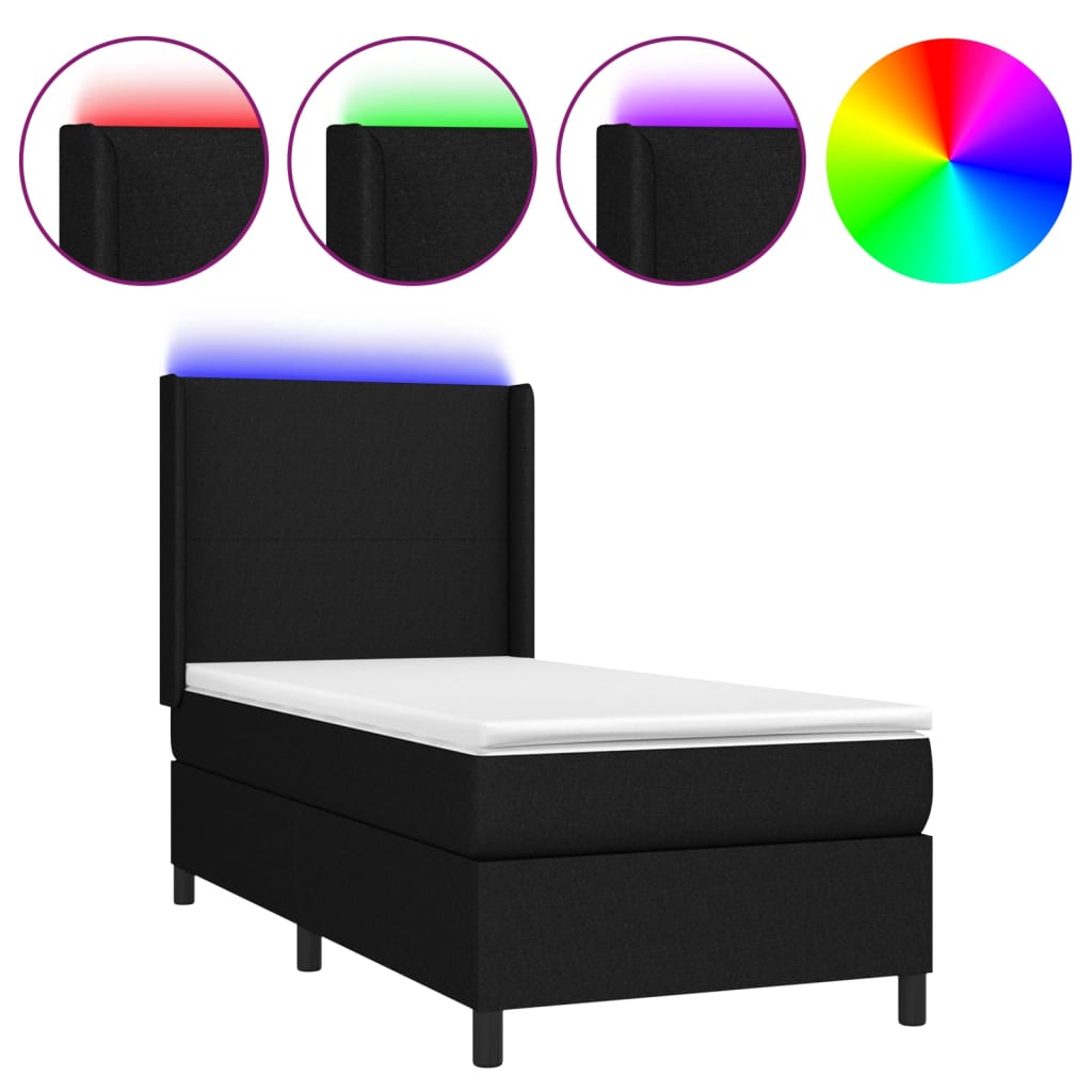 vidaXL Cama box spring colchón y luces LED tela negro 80x200 cm