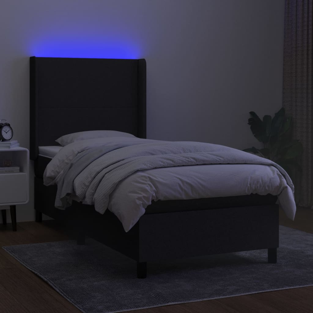 vidaXL Cama box spring colchón y luces LED tela negro 80x200 cm