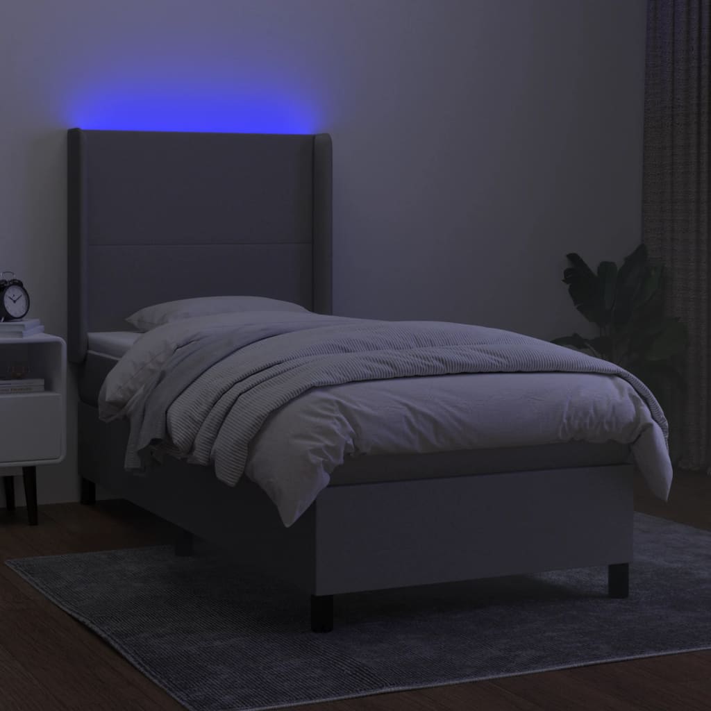 vidaXL Cama box spring colchón y luces LED tela gris claro 90x190 cm