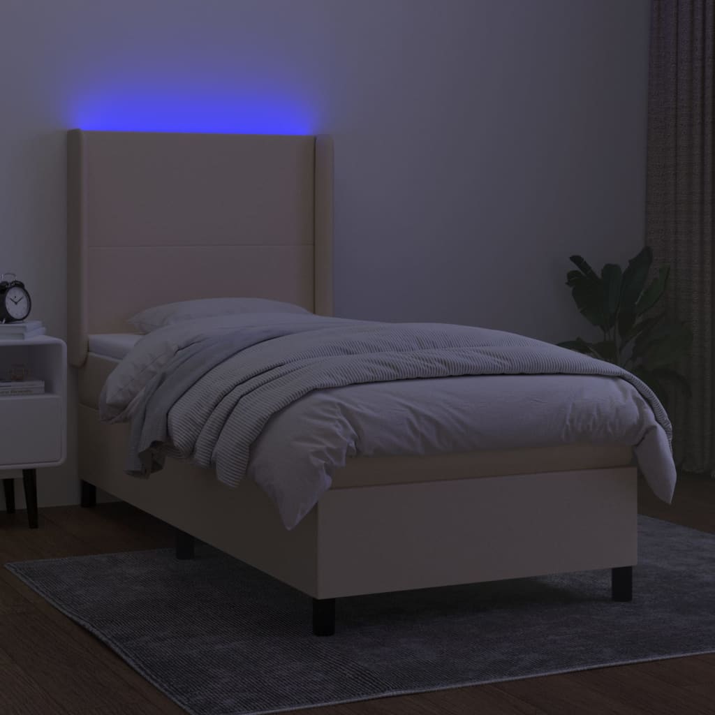 vidaXL Cama box spring colchón y luces LED tela crema 100x200 cm