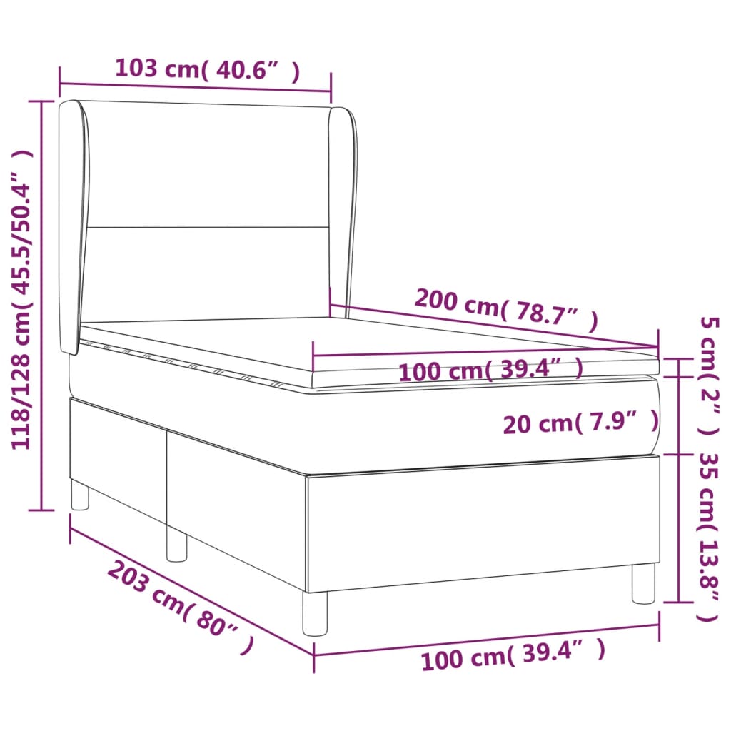 vidaXL Cama box spring colchón y luces LED tela crema 100x200 cm