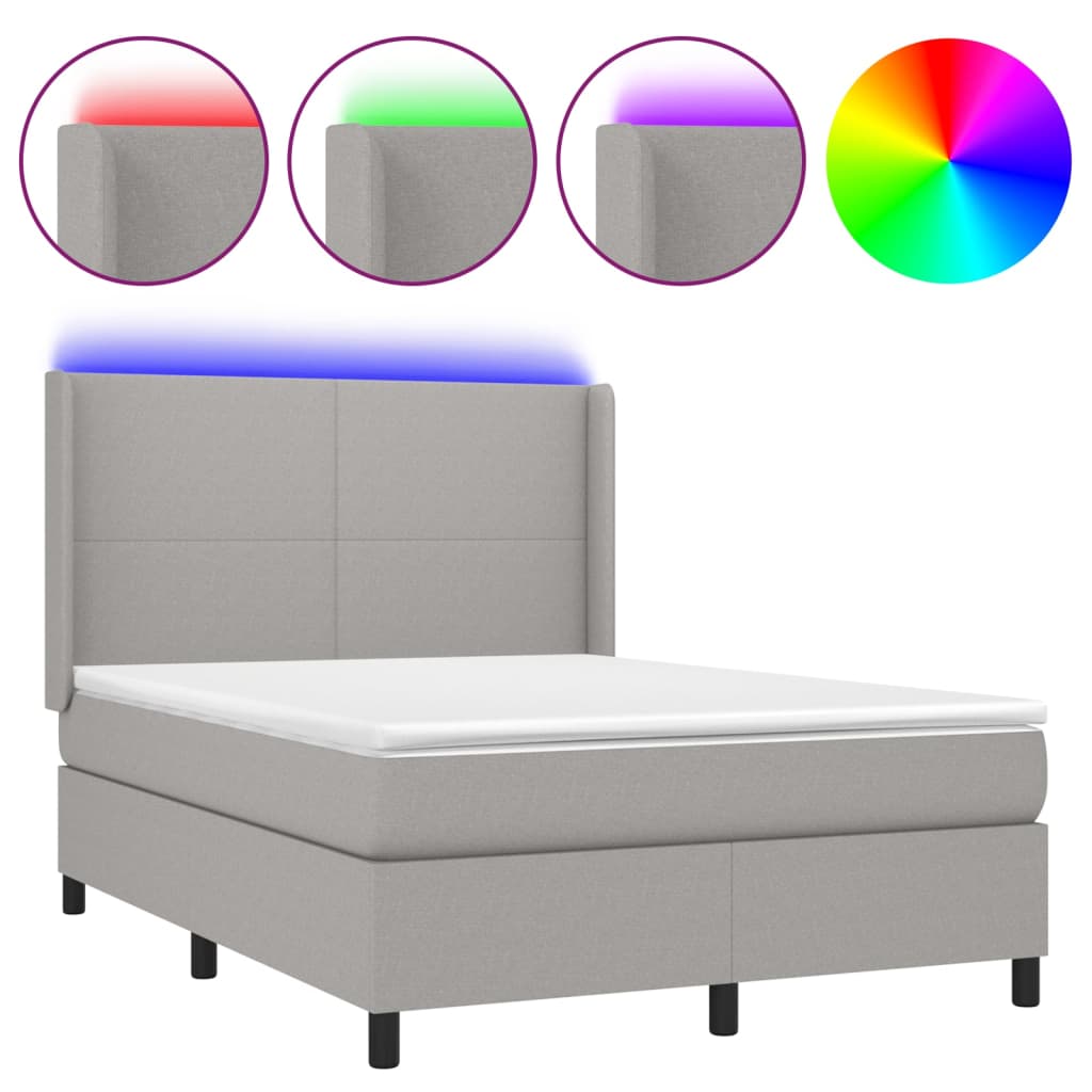 vidaXL Cama box spring colchón y luces LED tela gris claro 140x200 cm