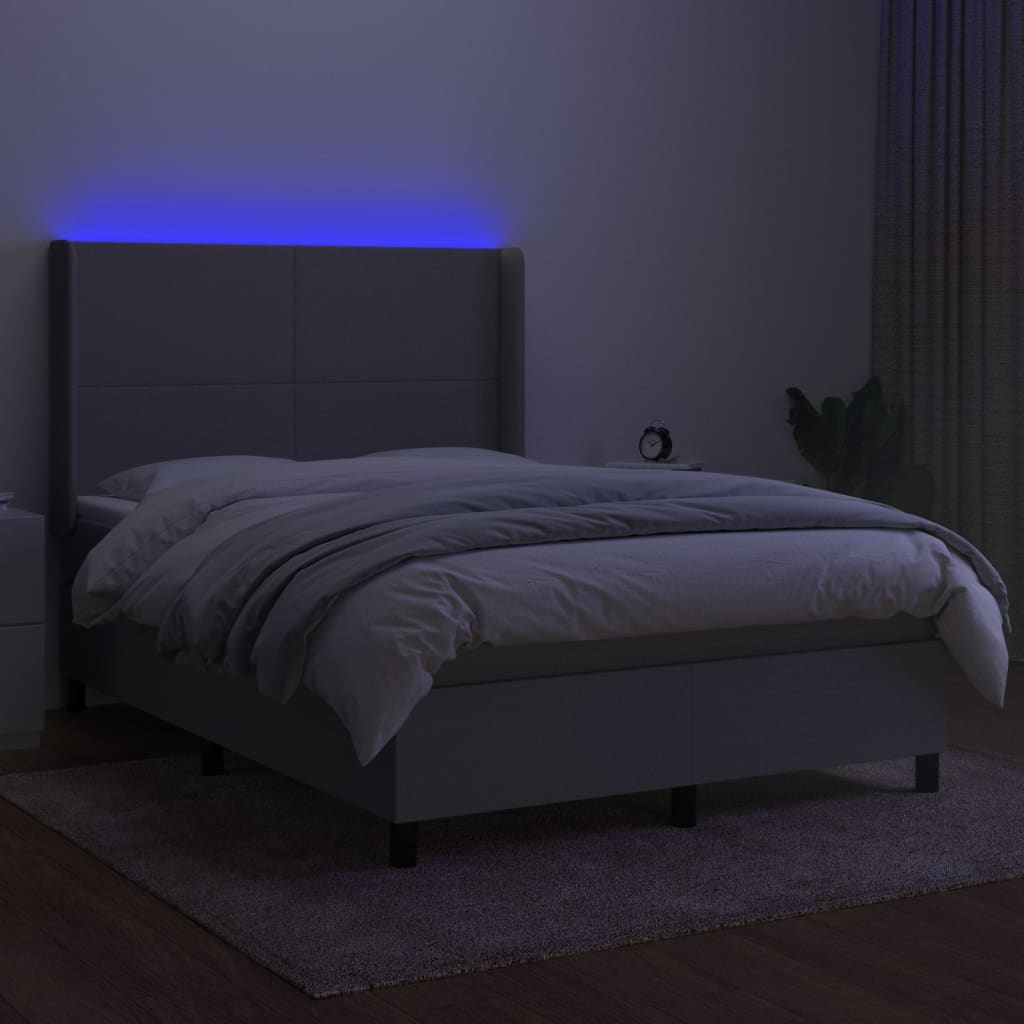 vidaXL Cama box spring colchón y luces LED tela gris claro 140x200 cm