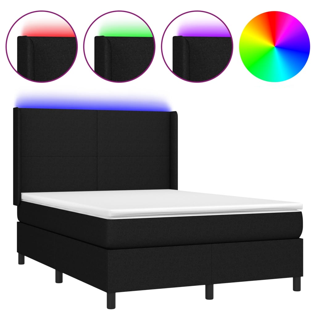 vidaXL Cama box spring colchón y luces LED tela negro 140x200 cm