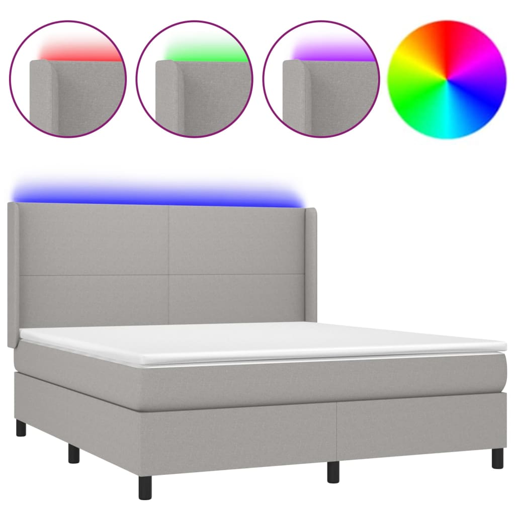 vidaXL Cama box spring colchón y luces LED tela gris claro 160x200 cm