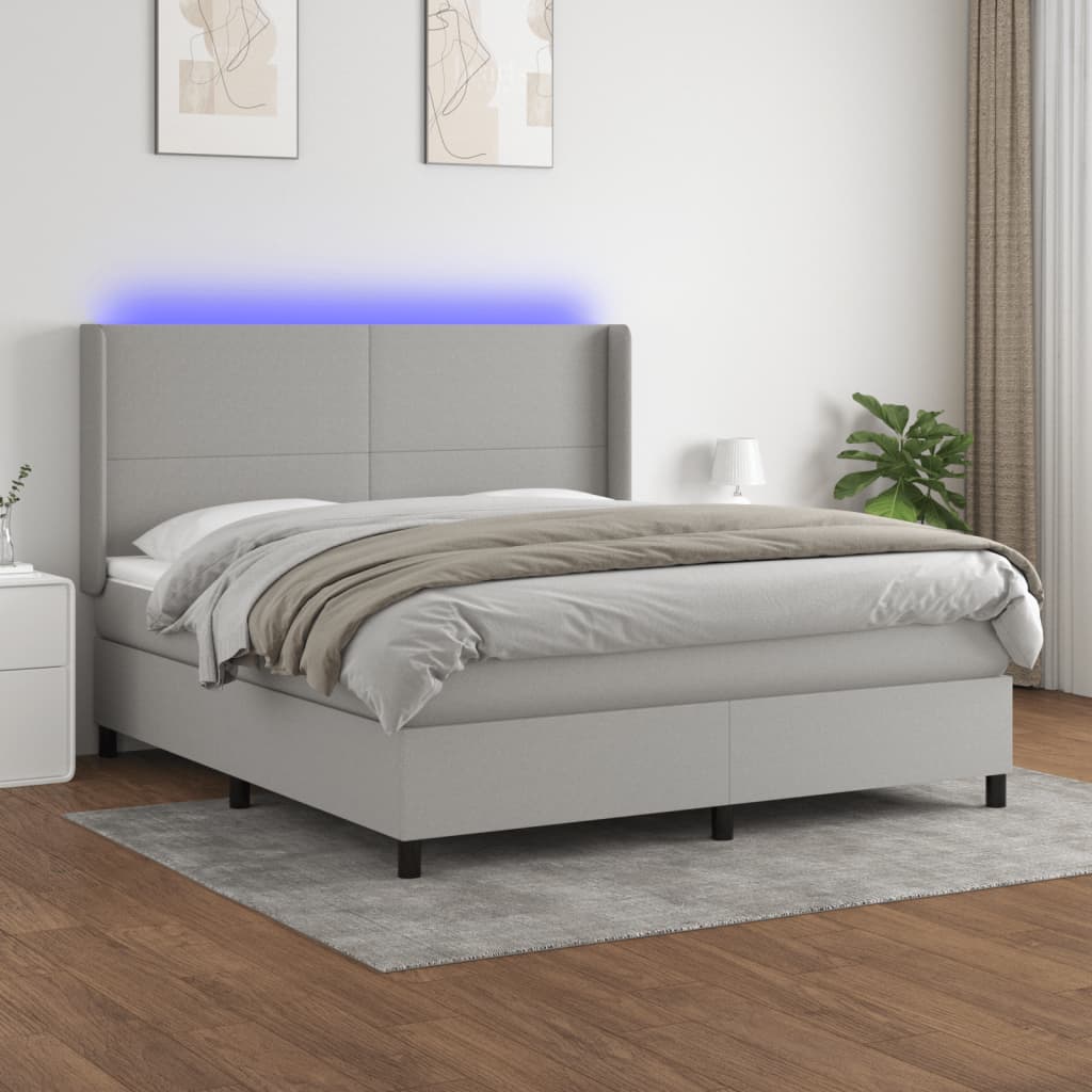 vidaXL Cama box spring colchón y luces LED tela gris claro 160x200 cm