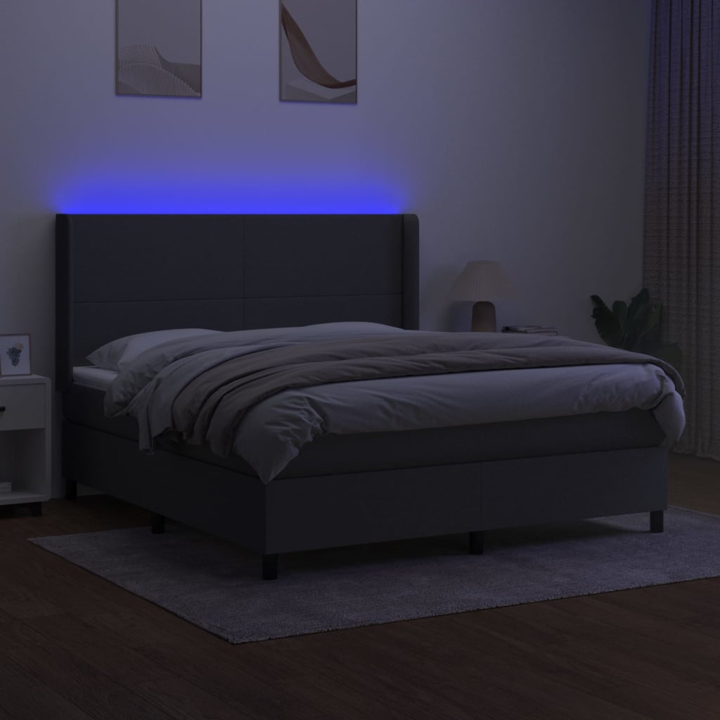 vidaXL Cama box spring colchón y luces LED tela gris oscuro 160x200 cm