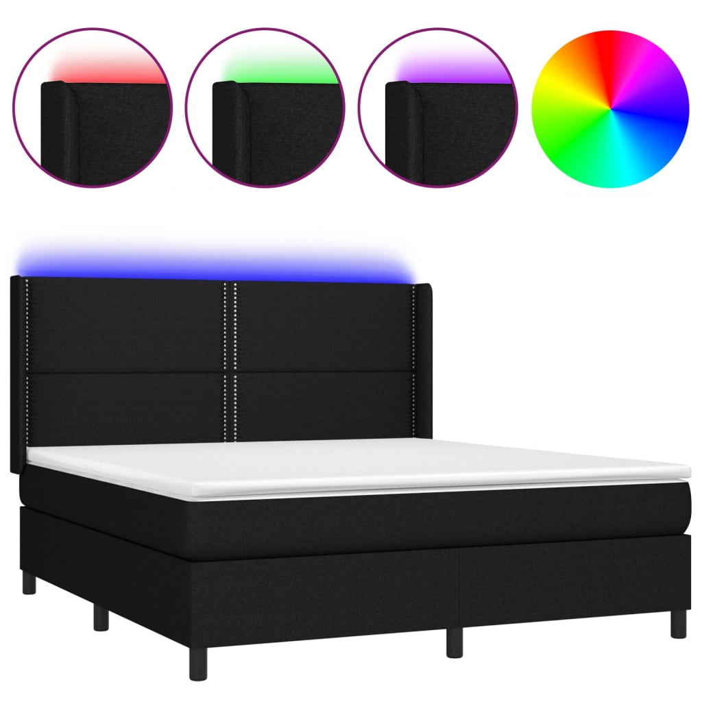 vidaXL Cama box spring colchón y luces LED tela negro 160x200 cm