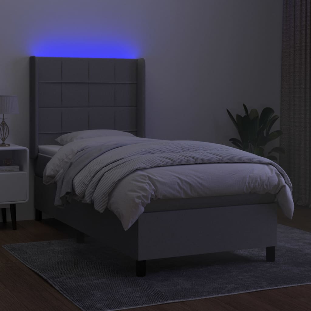 vidaXL Cama box spring colchón y luces LED tela gris claro 80x200 cm