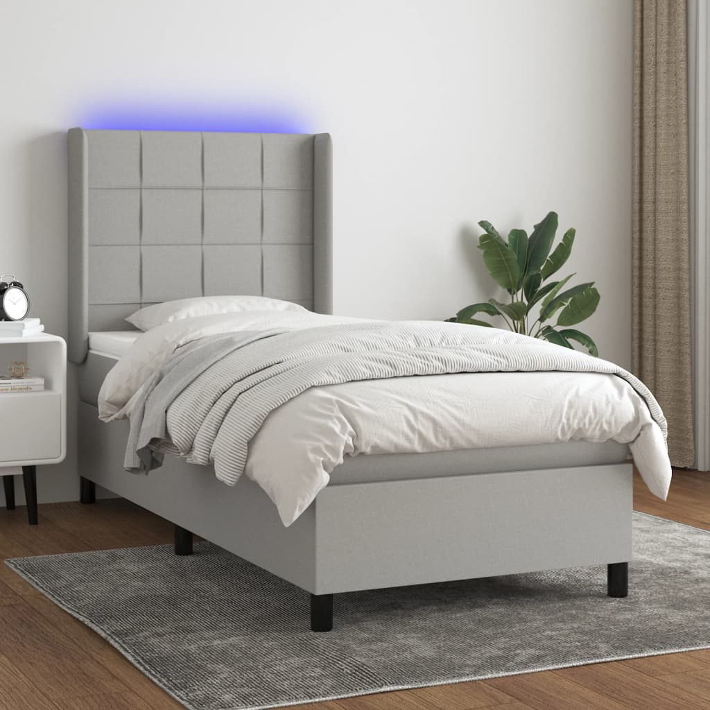 vidaXL Cama box spring colchón y luces LED tela gris claro 80x200 cm