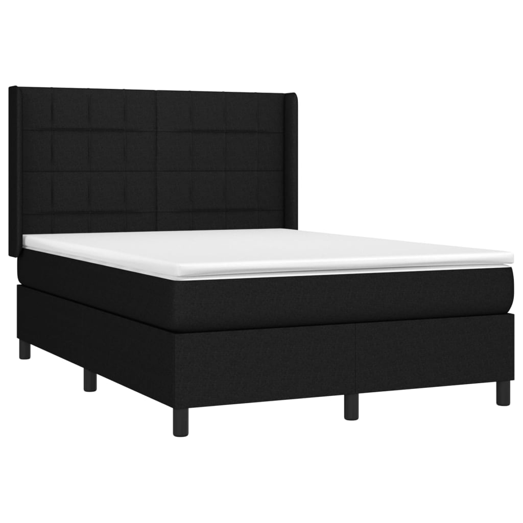 vidaXL Cama box spring colchón y luces LED tela negro 140x190 cm