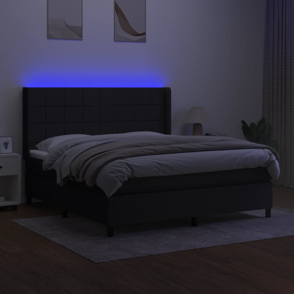 vidaXL Cama box spring colchón y luces LED tela negro 160x200 cm