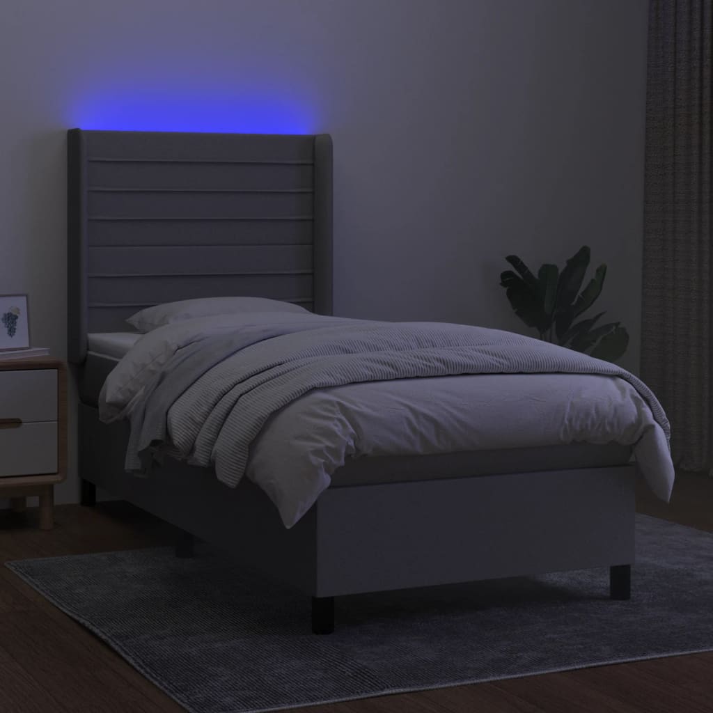 vidaXL Cama box spring colchón y luces LED tela gris claro 80x200 cm