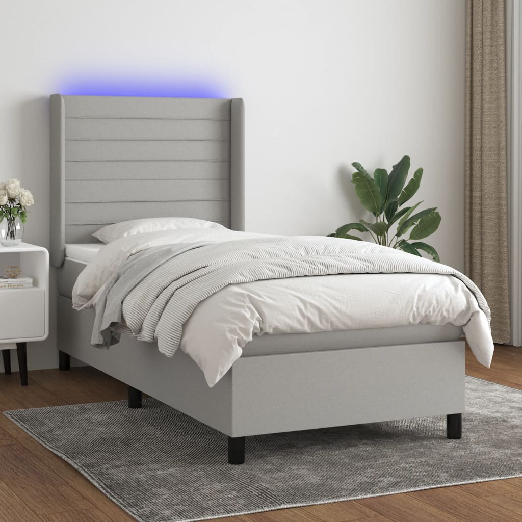 vidaXL Cama box spring colchón y luces LED tela gris claro 80x200 cm