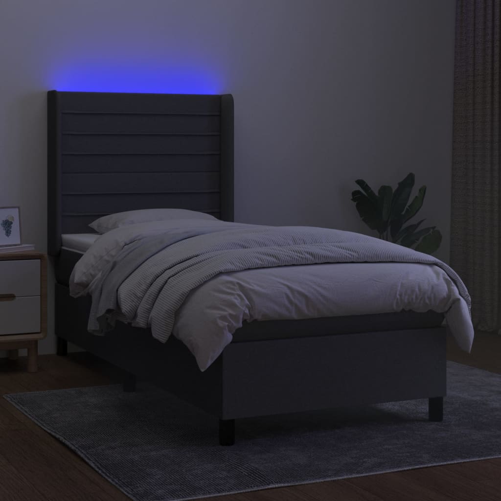 vidaXL Cama box spring colchón y luces LED tela gris oscuro 80x200 cm