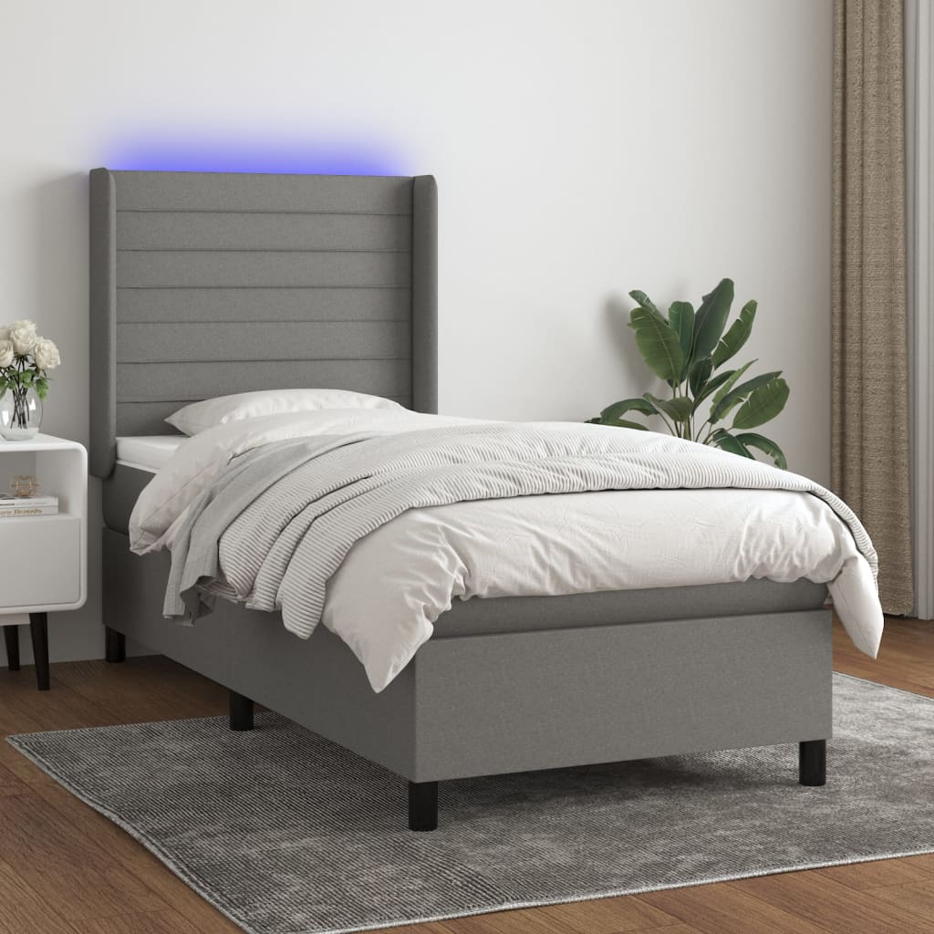 vidaXL Cama box spring colchón y luces LED tela gris oscuro 80x200 cm