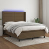 vidaXL Cama box spring colchón luces LED tela marrón oscuro 140x190 cm