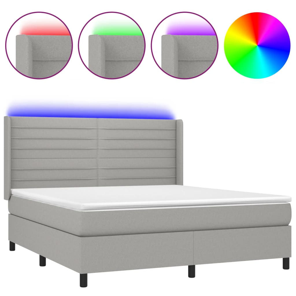 vidaXL Cama box spring colchón y luces LED tela gris claro 160x200 cm