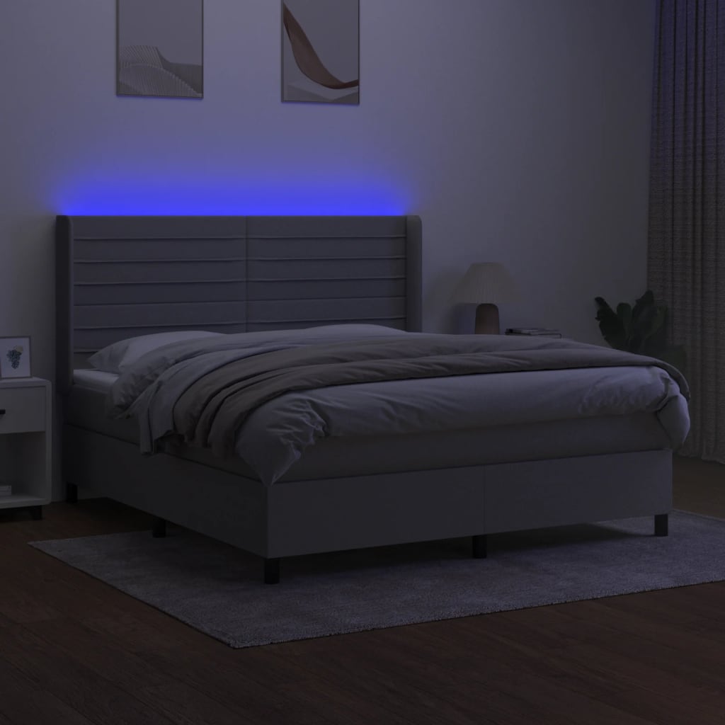 vidaXL Cama box spring colchón y luces LED tela gris claro 160x200 cm